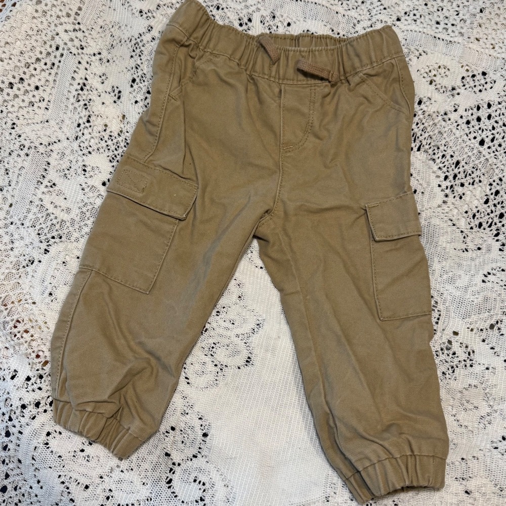 Old Navy Baby Boy Khaki‎ Tan Cargo Pants Functional Drawstring 12-18 Months